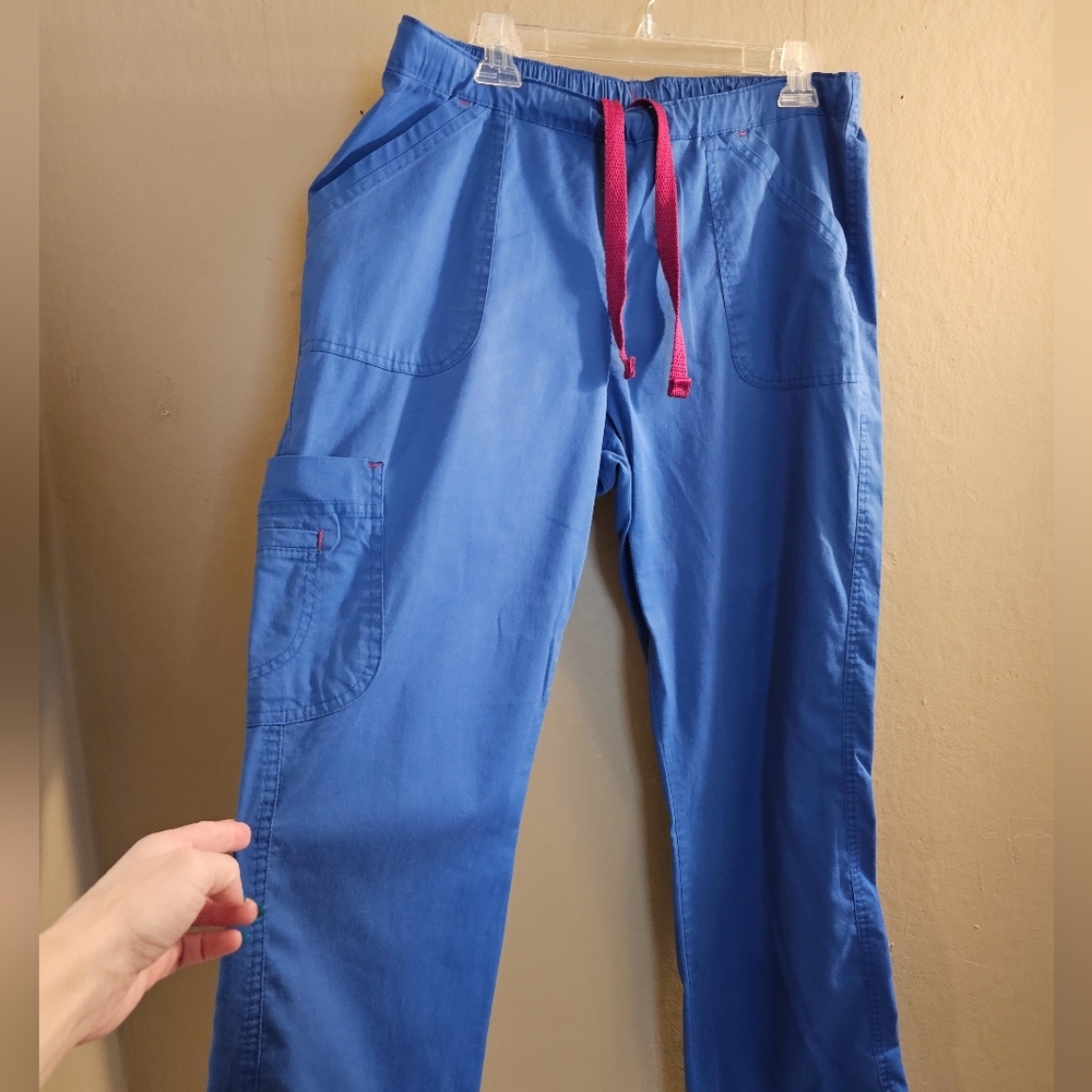 Blue Scrub Pants with Pink Drawstring - Picture 5 of 7